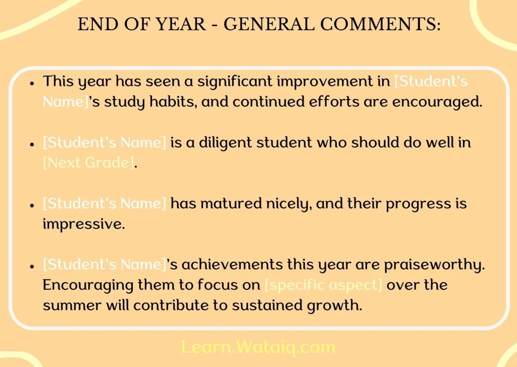 13. End of Year - General Comments