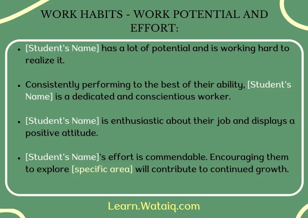 8. Work Habits - Work Potential and Effort