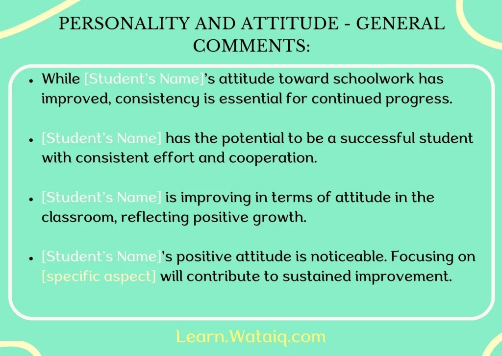 9. Personality and Attitude - General Comments